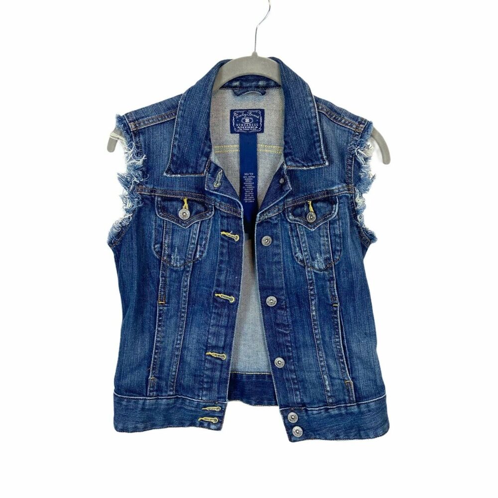 Lucky Brand Denim Vest Jacket SZ XS Women's Retro Rockabilly Punk 90s Vibes